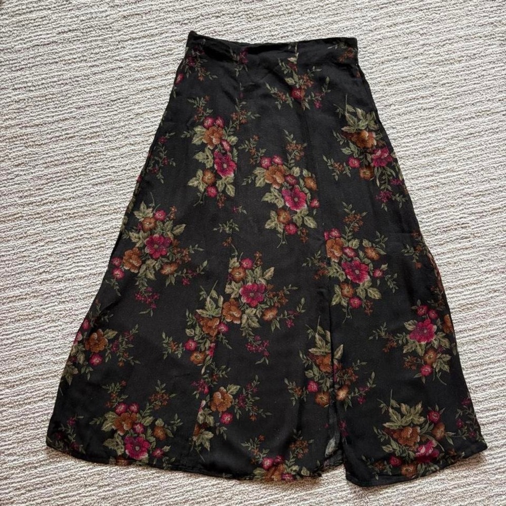 90s black midi skirt floral dark grunge whimsigoth vintage tapestry women's L - Picture 2 of 8